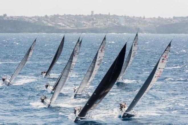 An overhead shot from the 2016 Rolex Farr 40 World Championship shows the fleet in fine trim while racing upwind off the coast of Sydney, Australia. © Adventures of a Sailor Girl